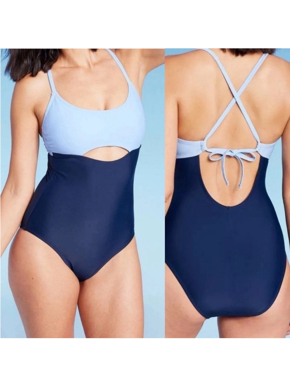 Kona Sol Light Blue and Navy Two-Tone One-Piece Swimsuit